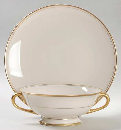 Gold Band (301 Merced Rim) Footed Cream Soup Bowl & Saucer Set