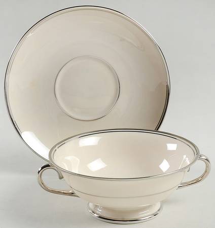 Huntington Rose Footed Cream Soup Bowl & Saucer Set