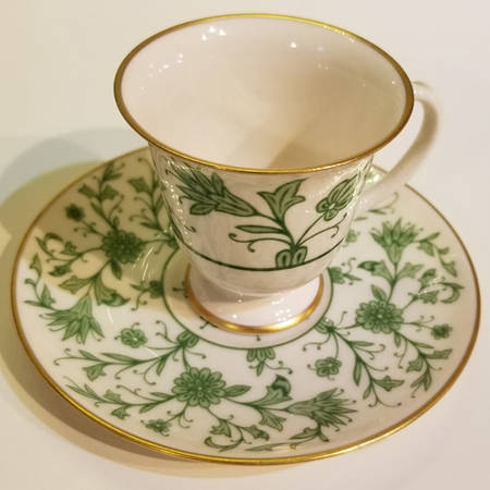 Lorraine Green Footed Demitasse Cup & Saucer Set