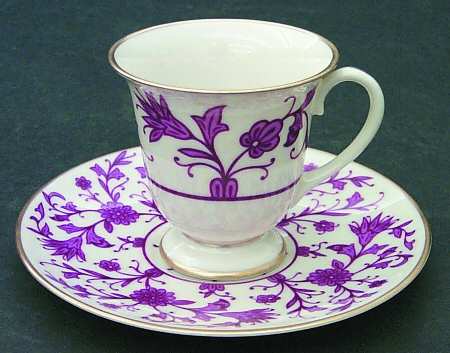 Lorraine Maroon Footed Demitasse Cup & Saucer Set