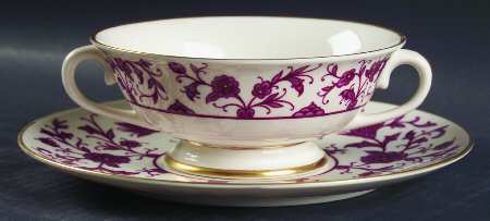 Lorraine Maroon Footed Cream Soup Bowl & Saucer Set