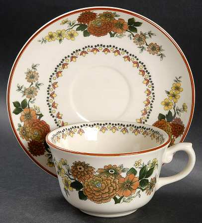 Mandalay (Rust & Yellow Floral) Flat Cup & Saucer Set
