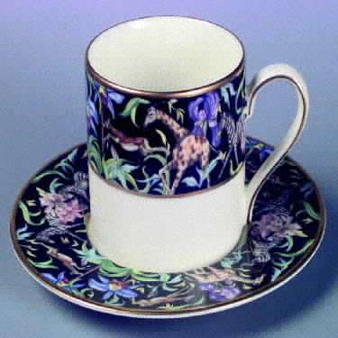 Menagerie Black Flat Cup & Saucer Set