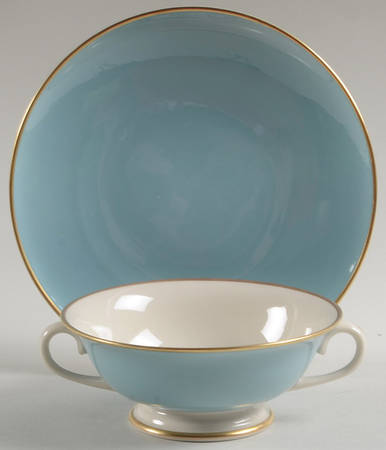 Palomar Robins Egg Blue Footed Cream Soup Bowl & Saucer Set