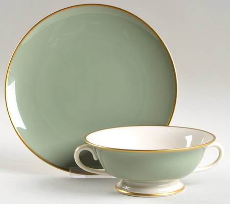 Palomar Jasper (Light Green) Footed Cream Soup Bowl & Saucer Set