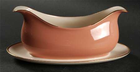 Palomar Cameo Pink (Gold Trim) Gravy Boat with Attached Underplate