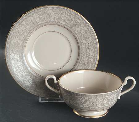 Renaissance Grey Footed Cream Soup Bowl & Saucer Set