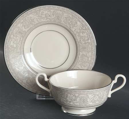 Renaissance Platinum Footed Cream Soup Bowl & Saucer Set