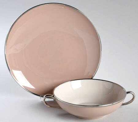 Sandalwood (Platinum Trim) Flat Cream Soup Bowl & Dessert Plate/Saucer Set