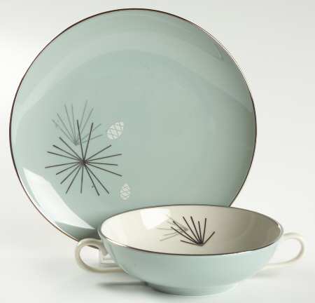 Silver Pine Flat Cream Soup Bowl & Dessert Plate/Saucer Set