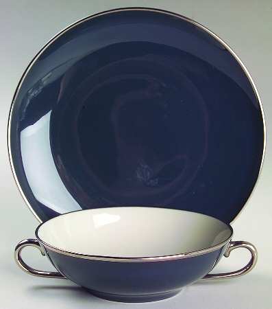 Teak (Platinum Trim) Flat Cream Soup Bowl & Dessert Plate/Saucer Set