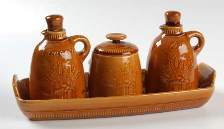 Wheat Golden Brown (Harvest) 4 Pcs Condiment Set (Oil, Vinger, Mustard & Tray)
