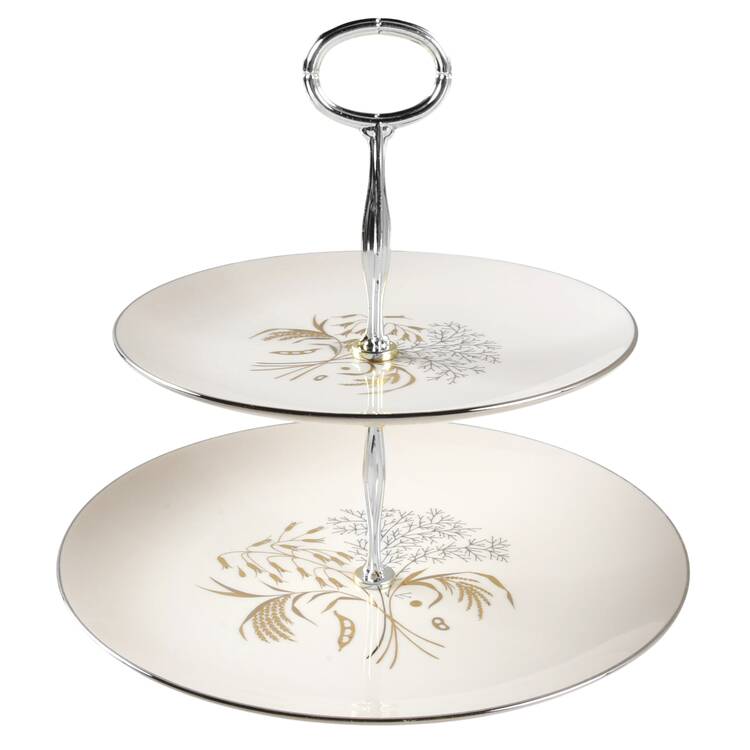 Winter Bouquet 6 5/8"-10"  2 Tiered Serving Tray (Dp, Sp) HC