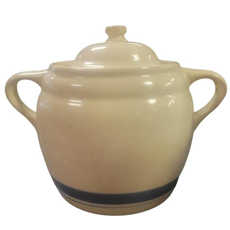 Blue Stripe 3 Qt Handled Bean Pot & Lid