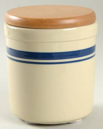 Blue Stripe Large Canister & Wood Lid