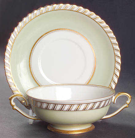 Celadonia Green Footed Cream Soup Bowl & Saucer Set