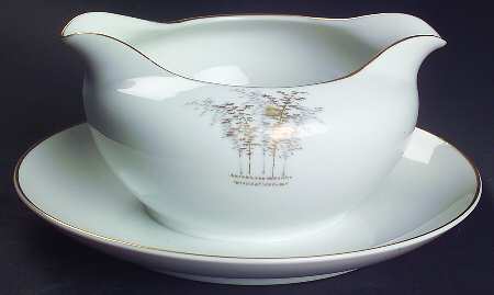 Gold Bamboo Gravy Boat with Attached Underplate