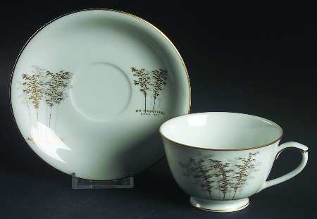 Gold Bamboo Footed Cup & Saucer Set