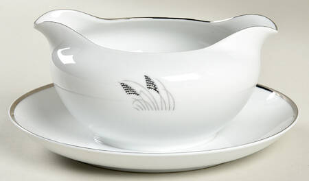 Moon Glow (Black Plant) Round Gravy Boat/Attached Underplate