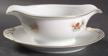 Pine Cone (Rim Shape) Gravy Boat with Attached Underplate