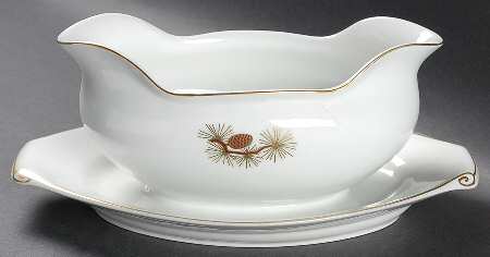 Pine Cone (Rim Shape) Gravy Boat with Attached Underplate