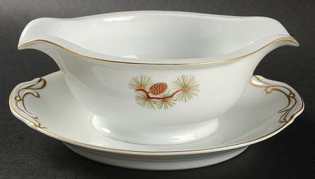 Pine Cone (Rim Shape) Gravy Boat with Attached Underplate