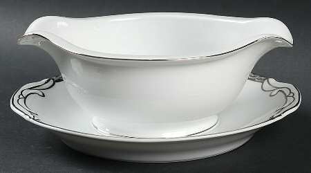Silver Lichen Gravy Boat with Attached Underplate
