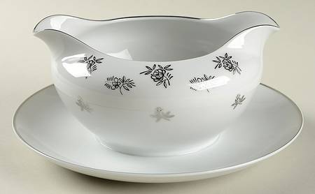White Rose Gravy Boat with Attached Underplate