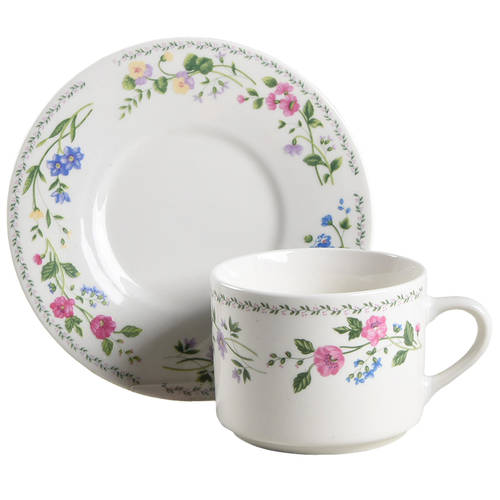 English Garden (225-225a, White Background) Flat Cup & Saucer Set