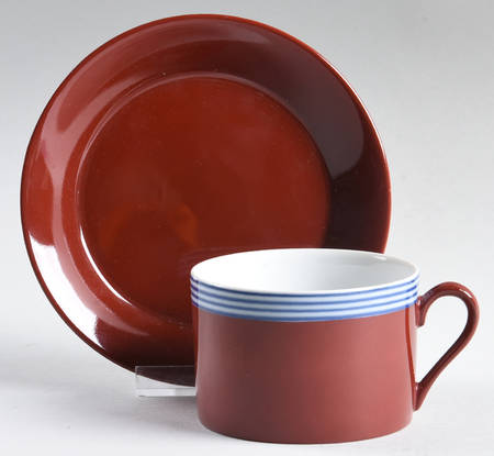 Circa Blue & Cinnabar Flat Cup & Saucer Set