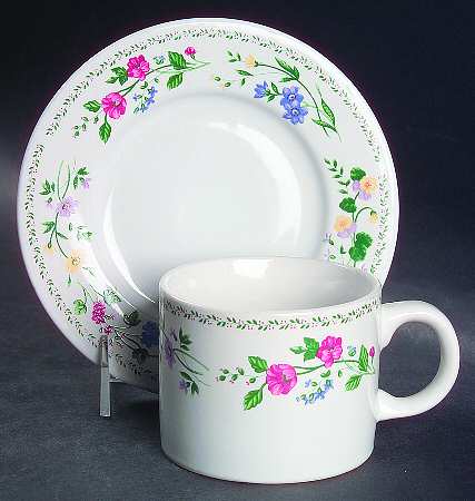 English Garden (4241, White Background) Flat Cup & Saucer Set