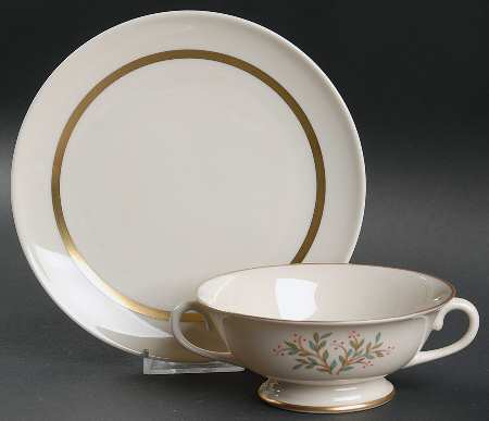 Fremont (Gold Trim) Footed Cream Soup Bowl & Saucer Set