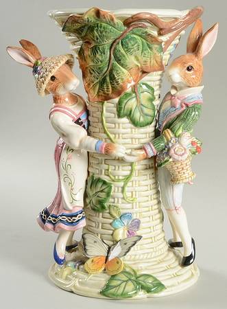 Old World Rabbits 12" Vase