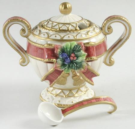 Christmas Deer Sugar Bowl & Lid W/Spoon