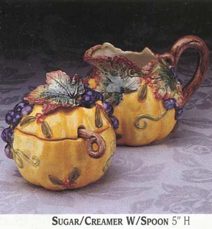Thanksgiving Banquet Figural Creamer & Sugar W/Spoon Set