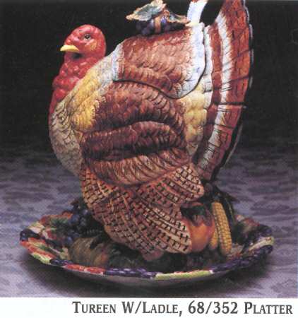 Thanksgiving Banquet Figural Tureen & Lid with Ladle & Underplate
