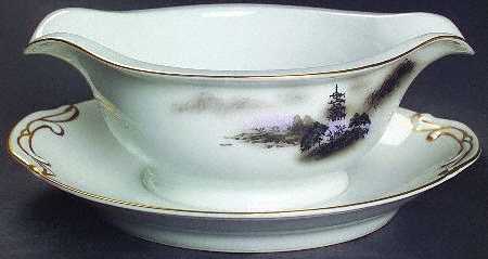 Landscape Black Multicolor (Rim) Gravy Boat with Attached Underplate