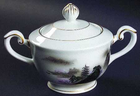 Landscape Black Multicolor (Rim) Sugar Bowl & Lid