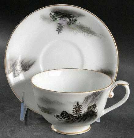 Landscape Black Multicolor (Rim) Footed Cup & Saucer Set