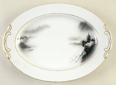 Landscape Black Multicolor (Rim) 12" Oval Serving Platter