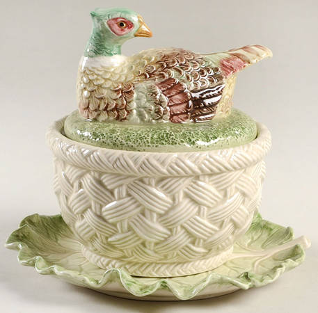 Autumn Leaves Flat Cream Soup Bowl & Saucer Set with Lid