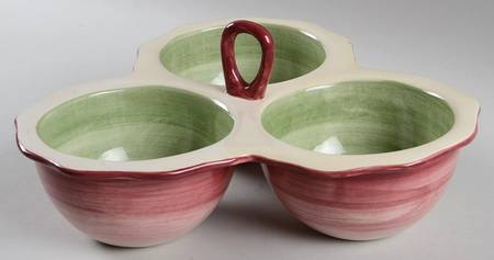 Apple Pie 3 Section Dip Bowl W/Center Handle
