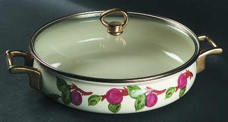 Apple (China,  Apple Backstamp) 2.5 Qt Metal 2 Handled Server & Lid