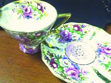 2719 (Pink Center) Footed Cup & Saucer Set