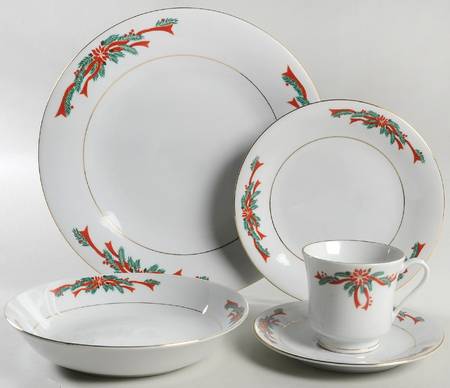 Poinsettia & Ribbons 5 Piece Place Setting