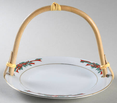 Poinsettia & Ribbons 5 3/8"-5 5/8" Bamboo Handled Serving Plate  HC