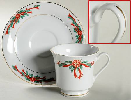 Poinsettia & Ribbons Footed Cup & Saucer Set