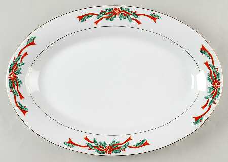 Poinsettia & Ribbons 14" Oval Serving Platter