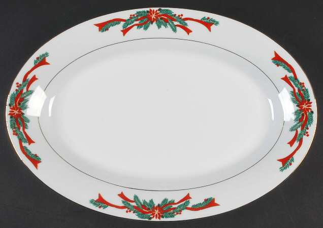 Poinsettia & Ribbons 13" Oval Serving Platter