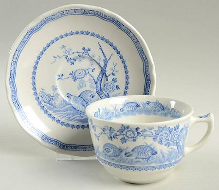 Quail Blue (Blue Ship Backstamp) Breakfast Cup & Saucer Set